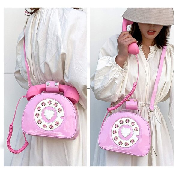 Fun Telephone Purse for Women Novelty Pink Phone Tote Handbags Top Handle Should - Picture 2 of 7